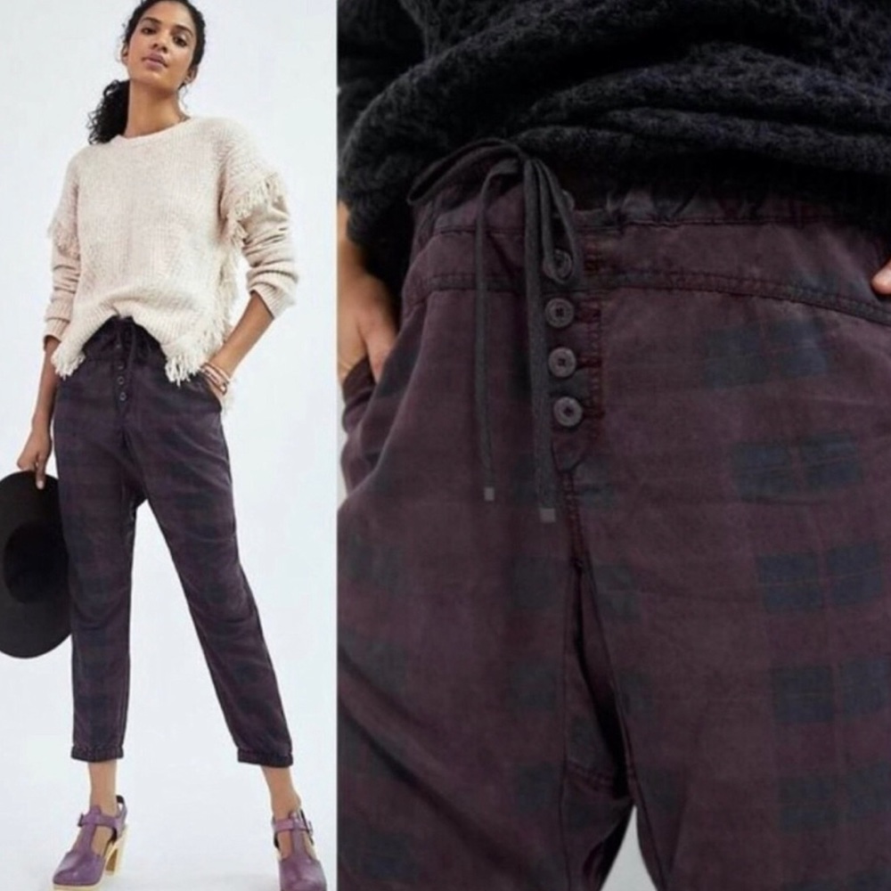 NEW Anthropologie Jacquie Button Fly Joggers Plum